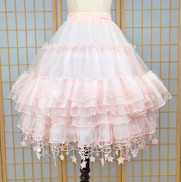Women Star Lolita Skirt Gorgeous Fish Bone Support Adjustable Daily Violence Carmen Support Mid-length Lolita Fluffy Underskirt