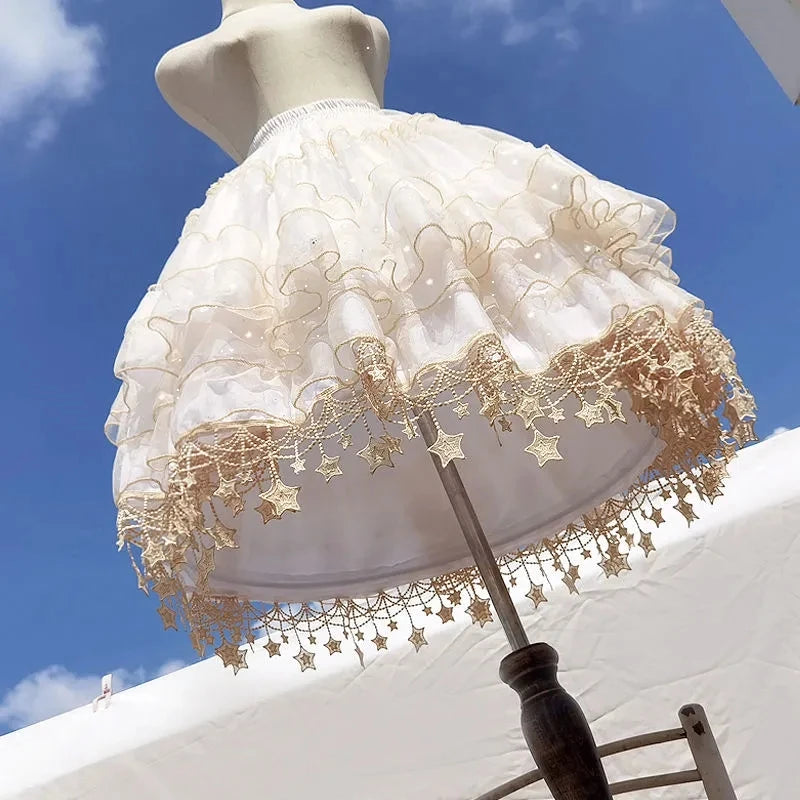 Women Star Lolita Skirt Gorgeous Fish Bone Support Adjustable Daily Violence Carmen Support Mid-length Lolita Fluffy Underskirt