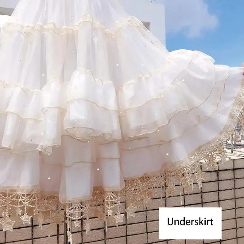 Women Star Lolita Skirt Gorgeous Fish Bone Support Adjustable Daily Violence Carmen Support Mid-length Lolita Fluffy Underskirt