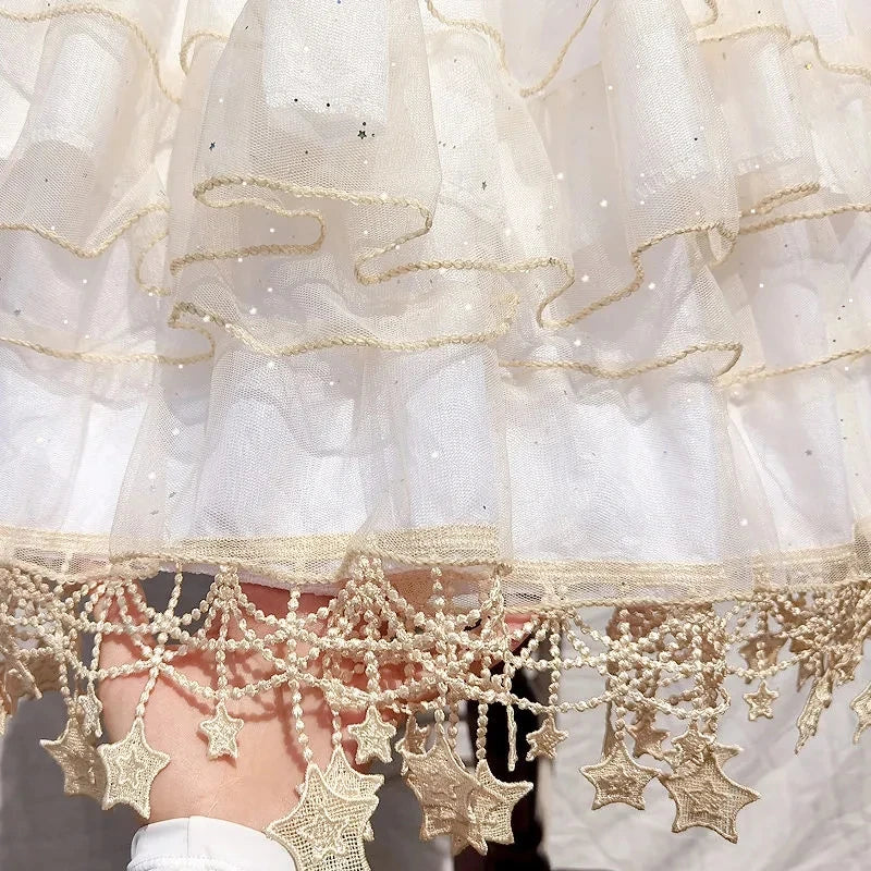 Women Star Lolita Skirt Gorgeous Fish Bone Support Adjustable Daily Violence Carmen Support Mid-length Lolita Fluffy Underskirt